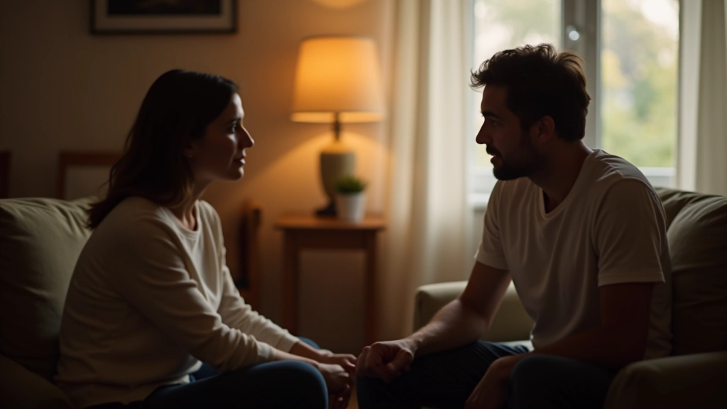 Zwei Menschen führen ein tiefes Gespräch in ruhiger, gemütlicher Umgebung mit Augenkontakt