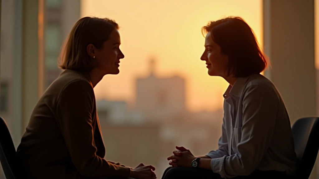 Zwei Menschen sitzen sich gegenüber und führen ein offenes, aufmerksames Gespräch mit gegenseitiger Empathie