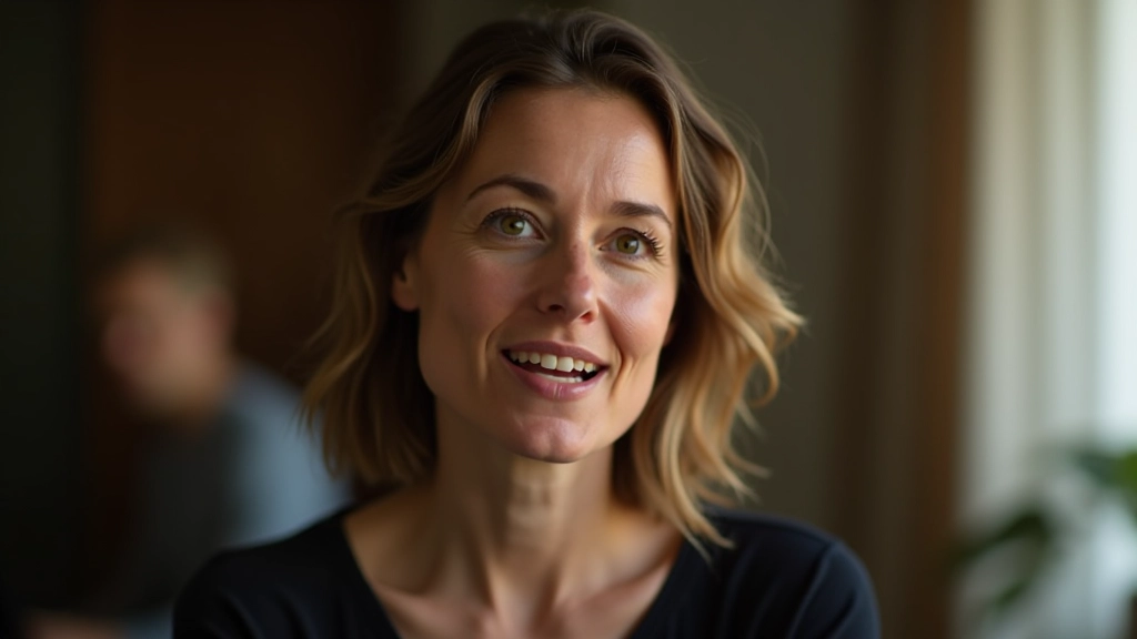 Authentische Kommunikation: Frau spricht offen und konzentriert, mit offener Körpersprache und aufrichtiger Ausdrucksweise
